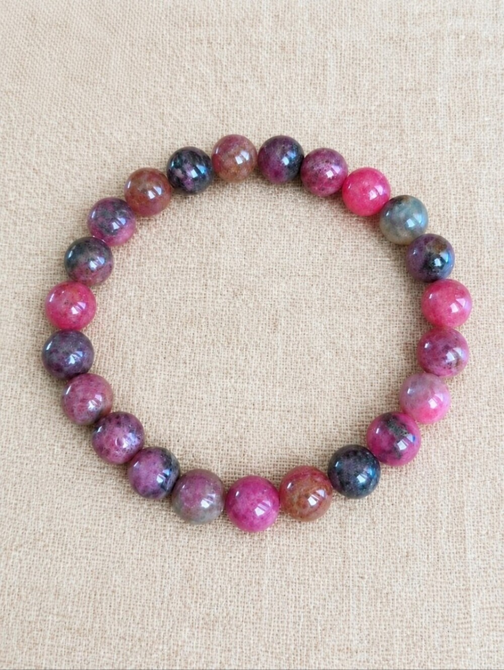 African Rhodonite Beaded Bracelet | Handmade
